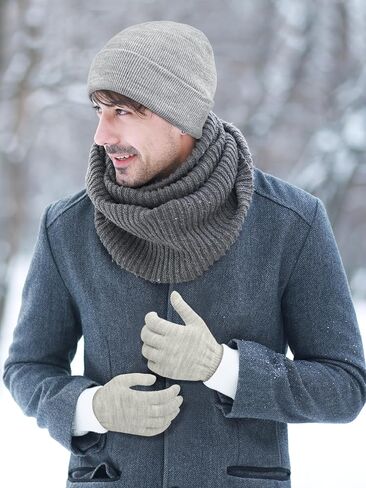 URATOT 12 Pack Gloves and Beanies Magic Gloves and Knit Beanies Hats Winter Warm Gloves Hat for Men Women in Kuwait