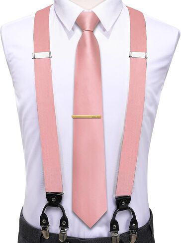 Hi-Tie Men's Suspender and Tie Set Adjustable Y Braces Pocket Square Set 6 Clips for Wedding Prom in Saudi Arabia