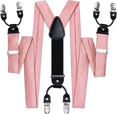 Hi-Tie Men's Suspender and Tie Set Adjustable Y Braces Pocket Square Set 6 Clips for Wedding Prom in Saudi Arabia