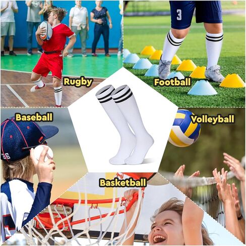 Hercicy 30 Pairs Kids Soccer Socks Sport Team Knee High Football Socks Athletic Striped Hockey Socks for 5-12 Years in Saudi Arabia