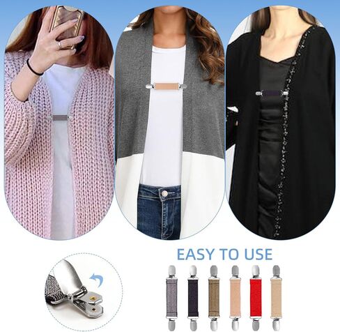 6 Pieces Dress Clips Back Cinch Set,5.5inch Scarf Clip,Sweater Clips,Clothes Clips,Shawl Clips,Retro Cardigan Collar Clips,Travel Hat Clips,Dress Shirt Brooch Clip for Women Girl Decor(Black, White, Grey, Beige,Sapphire Blue, Dark Red) in Kuwait