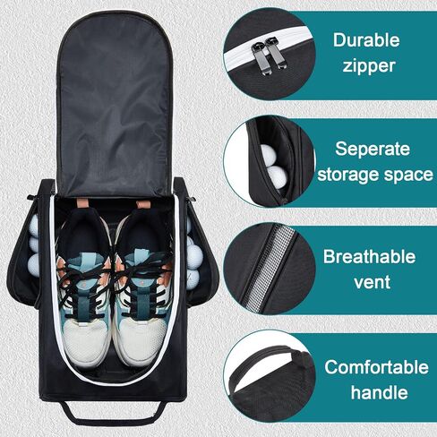 2 Pcs Golf Shoe Bag for Travel Zippered Sports Shoe Carrier Bags Golf Shoe Tote Golf Accessories with Ventilation Outside Pocket for Golf Balls Tees Socks Accessories Men Women in Kuwait