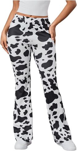 WDIRARA Women's Snakeskin High Waist Casual Flare Bell Bottom Stretch Long Pants in Kuwait