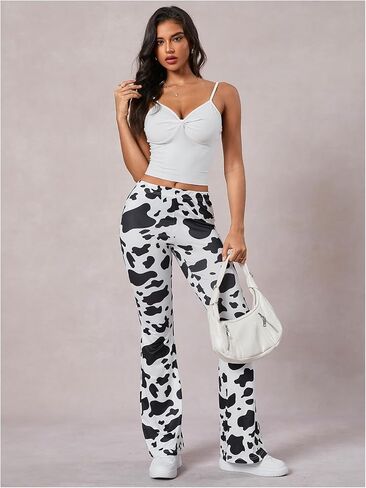 WDIRARA Women's Snakeskin High Waist Casual Flare Bell Bottom Stretch Long Pants in Kuwait
