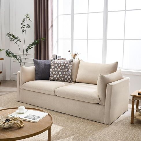 Modern Slipcover 3-Seater Sofa, 81.3 inch Living Room Couch, Light Gray Linen Fabric in Saudi Arabia