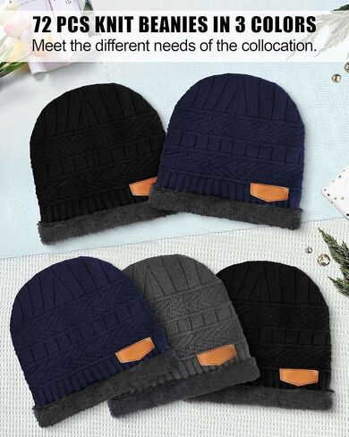 Geyoga 72 Pcs Bulk Winter Beanie Hats for Men Women, Fleece Lined Beanie Warm Knitted Hats Winter Slouchy Beanie Skull Cap in Saudi Arabia