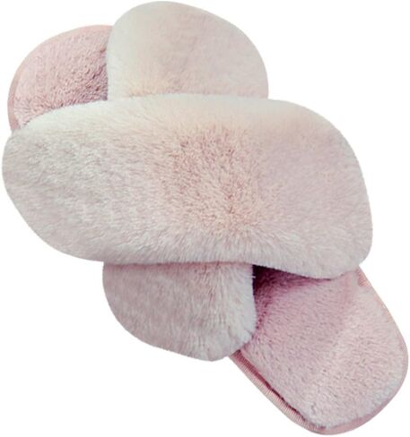 LZLER Women’s Cross Band Slippers, Soft Plush Fleece Lightweight Non Slip Open Toe Flip Flop Shoes House Indoor Outdoor Fur Fuzzy Slippers in Kuwait