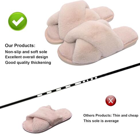 LZLER Women’s Cross Band Slippers, Soft Plush Fleece Lightweight Non Slip Open Toe Flip Flop Shoes House Indoor Outdoor Fur Fuzzy Slippers in Kuwait