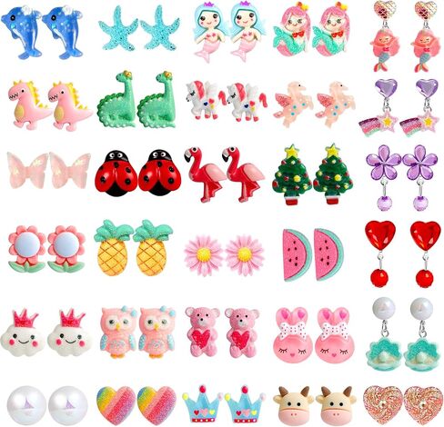 25 Pairs Kids Clip On Earrings for Girls Ages 4-12 Hypoallergenic, DEVIENG Little Girl Cute Small Clip-On Earrings Jewelry Gifts Set in Kuwait