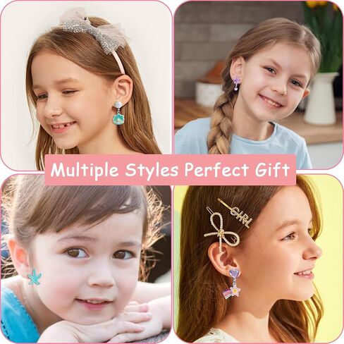 25 Pairs Kids Clip On Earrings for Girls Ages 4-12 Hypoallergenic, DEVIENG Little Girl Cute Small Clip-On Earrings Jewelry Gifts Set in Kuwait