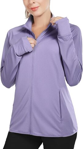 BALEAF Women's Long Sleeve Running Shirts UPF 50+ Sun Protection Full Zip Athletic Jackets Lightweight Zipper Pockets in Saudi Arabia