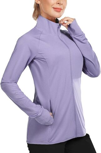 BALEAF Women's Long Sleeve Running Shirts UPF 50+ Sun Protection Full Zip Athletic Jackets Lightweight Zipper Pockets in Saudi Arabia