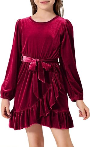 blibean Girl Fall Long Sleeve Velvet Dress Kid Size 6-15 Years Old in Saudi Arabia