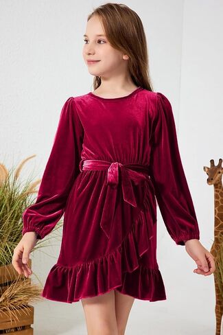 blibean Girl Fall Long Sleeve Velvet Dress Kid Size 6-15 Years Old in Saudi Arabia