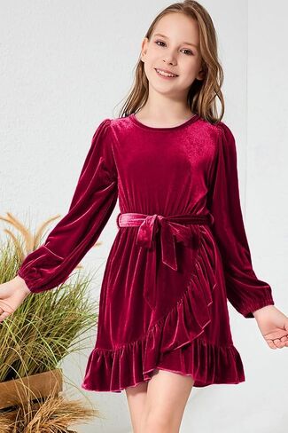 blibean Girl Fall Long Sleeve Velvet Dress Kid Size 6-15 Years Old in Saudi Arabia