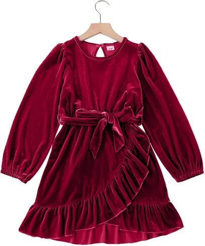 blibean Girl Fall Long Sleeve Velvet Dress Kid Size 6-15 Years Old in Saudi Arabia