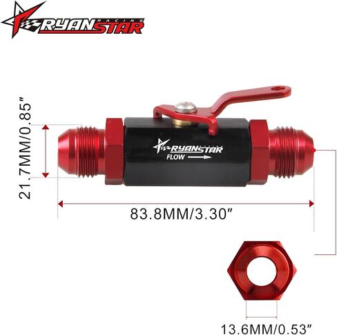 Ryanstar AN6 Fuel Shut Off Valve 6AN to 6AN Male Fitting Aluminum Anodized Black&Red in Kuwait