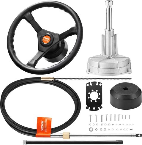 Bestauto نظام التوجيه الخارجي 10' كابل توجيه القارب 10 أقدام نظام التوجيه البحري 3/4'' رمح مع عجلة 13.5 بوصة لليخوت والمركبات المنقولة بالمياه in Kuwait