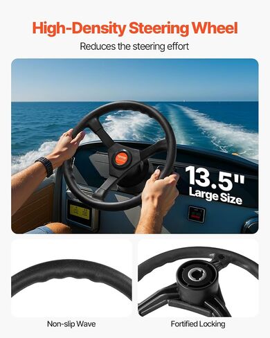 Bestauto نظام التوجيه الخارجي 10' كابل توجيه القارب 10 أقدام نظام التوجيه البحري 3/4'' رمح مع عجلة 13.5 بوصة لليخوت والمركبات المنقولة بالمياه in Kuwait