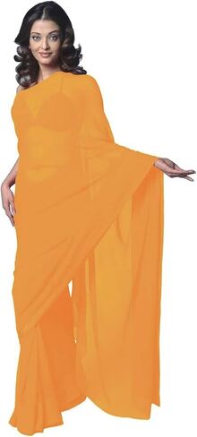 Women's Bollywood Chiffon Plain Sari Festival Uniform Saree Wrap Fabric Unstitched Blouse Piece Party Wear in Kuwait