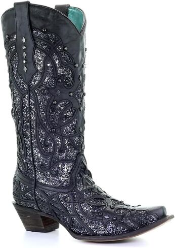 CORRAL Brown Glitter Inlay & Studs Womens Snip Toe Western Boots C3331 in Kuwait