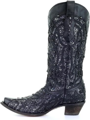 CORRAL Brown Glitter Inlay & Studs Womens Snip Toe Western Boots C3331 in Kuwait