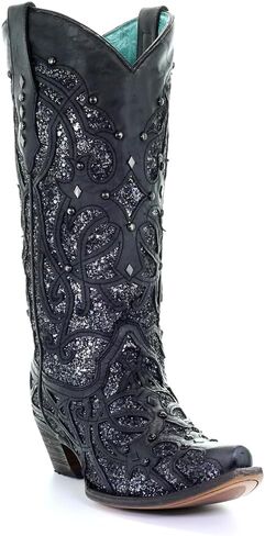CORRAL Brown Glitter Inlay & Studs Womens Snip Toe Western Boots C3331 in Kuwait