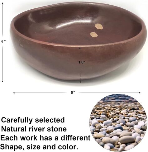 Handmade Decorative Bowl - Natural River Stone Pebble Artisan Crafted Serving Dish | 4-6 Inch Unique Decorative Tray for Home Centerpiece, Jewelry Holder (black) in Saudi Arabia