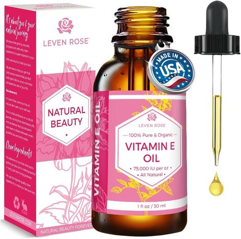 Leven Rose Vitamin E Oil 75,000 IU per oz 100% Natural, Organic, Pure Vitamin E Oil for Skin, Face, Hair, Nails, and Scars, 4 oz in Kuwait