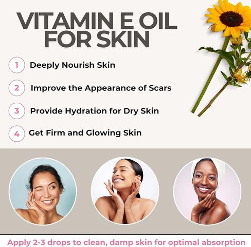 Leven Rose Vitamin E Oil 75,000 IU per oz 100% Natural, Organic, Pure Vitamin E Oil for Skin, Face, Hair, Nails, and Scars, 4 oz in Kuwait