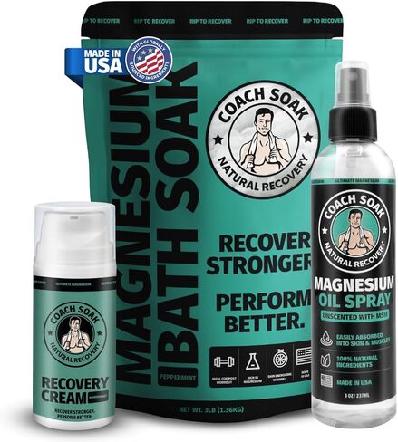 Coach Soak: Recovery Bath Soak - Absorbs Faster Than Epsom Salt Bath Soak for Pain – Rejuvenating Post Workout Magnesium Flakes -21 Minerals, Essential Oils & Bath Salts (Calming Lavender) in Saudi Arabia