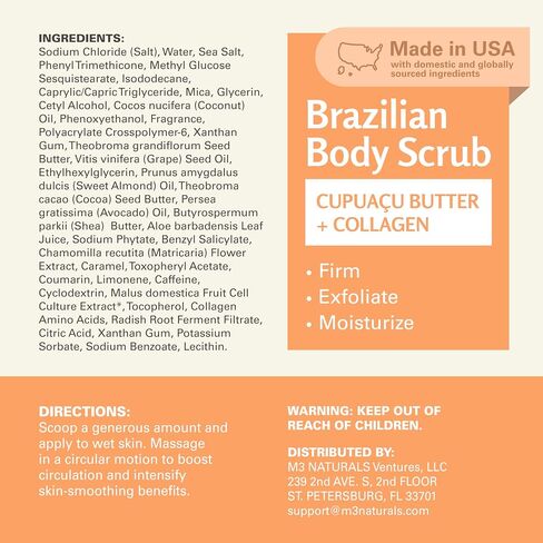 Superfood Exfoliating Body Scrub Polish with Collagen & Stem Cell Gentle Body Face Scrub Bump Eraser Booty Scrub Best Shower Exfoliant Moisturize Leaves Skin with Radiant Glow by M3 Naturals in Kuwait