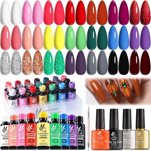 Lavender Violets 42 Pcs Gel Nail Polish Set with 36 Gel polish Colors Coat, 6 Bottles of Base top Coat, Glossy Matte Diamond Shine Glow in the Dark Top Coat for Nail Art C950 in Saudi Arabia