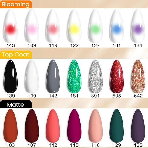 Lavender Violets 42 Pcs Gel Nail Polish Set with 36 Gel polish Colors Coat, 6 Bottles of Base top Coat, Glossy Matte Diamond Shine Glow in the Dark Top Coat for Nail Art C950 in Saudi Arabia