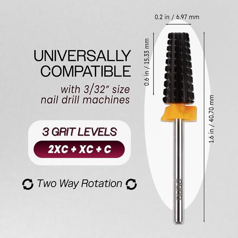 PANA 3/32" Shank 5-in-1 Nail Carbide Bit - (Triple Coarse - 2X Coarse Grit, DLC Black) - Two Way Rotate use for Both Left and Right Handed Fast remove Acrylic or Hard Gel in Kuwait