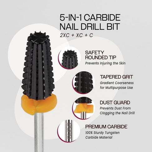 PANA 3/32" Shank 5-in-1 Nail Carbide Bit - (Triple Coarse - 2X Coarse Grit, DLC Black) - Two Way Rotate use for Both Left and Right Handed Fast remove Acrylic or Hard Gel in Kuwait