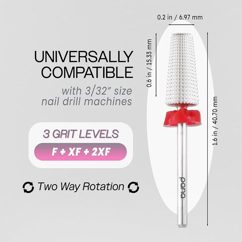 PANA 3/32" Shank 5-in-1 Nail Carbide Bit - (Triple Coarse - 2X Coarse Grit, DLC Black) - Two Way Rotate use for Both Left and Right Handed Fast remove Acrylic or Hard Gel in Saudi Arabia