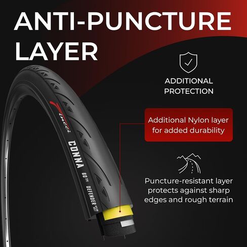 فينشي زوج من اطارات 700 × 23c 23-622 60TPI مع حماية مضادة للثقب 1 ملم لدراجات سباق الطرق والدراجات الهوائية (قطعتين) in Saudi Arabia