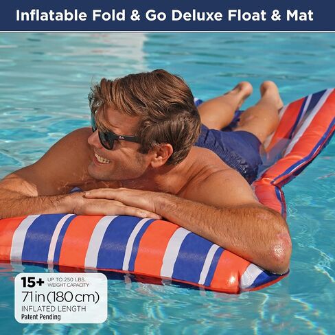 Aqua Supersized  Floating Water Mat – Heavy Duty Floating Island Pad with Expandable Zippers – Navy/White Stripe in Kuwait
