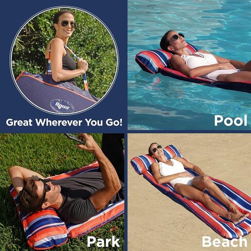 Aqua Supersized  Floating Water Mat – Heavy Duty Floating Island Pad with Expandable Zippers – Navy/White Stripe in Kuwait