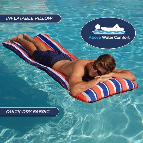 Aqua Supersized  Floating Water Mat – Heavy Duty Floating Island Pad with Expandable Zippers – Navy/White Stripe in Kuwait
