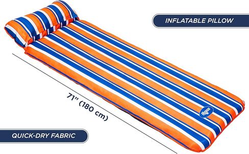 Aqua Supersized  Floating Water Mat – Heavy Duty Floating Island Pad with Expandable Zippers – Navy/White Stripe in Kuwait