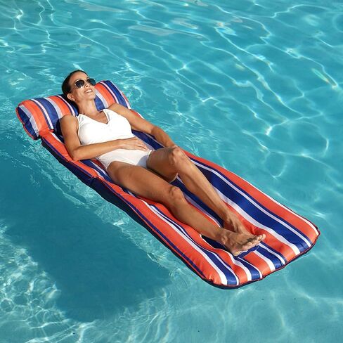 Aqua Supersized  Floating Water Mat – Heavy Duty Floating Island Pad with Expandable Zippers – Navy/White Stripe in Kuwait