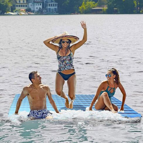 Aqua Supersized  Floating Water Mat – Heavy Duty Floating Island Pad with Expandable Zippers – Navy/White Stripe in Saudi Arabia