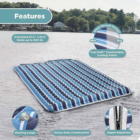 Aqua Supersized  Floating Water Mat – Heavy Duty Floating Island Pad with Expandable Zippers – Navy/White Stripe in Saudi Arabia