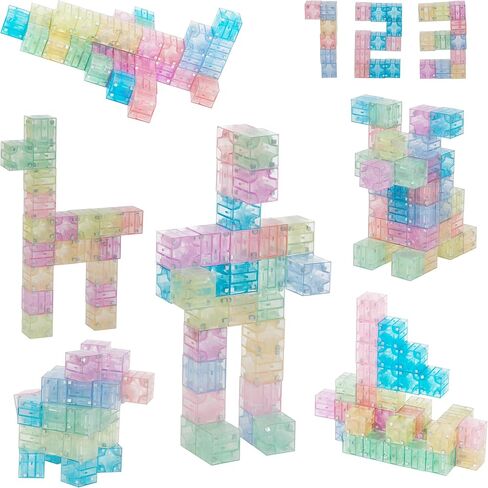 Digit Blocks 48PCS Magnetic Blocks Multi-Color, Magnet Building Blocks for Toddlers, Stacking Cubes, Preschool STEM Magnet Toys for Kids Ages 3-9 in Kuwait
