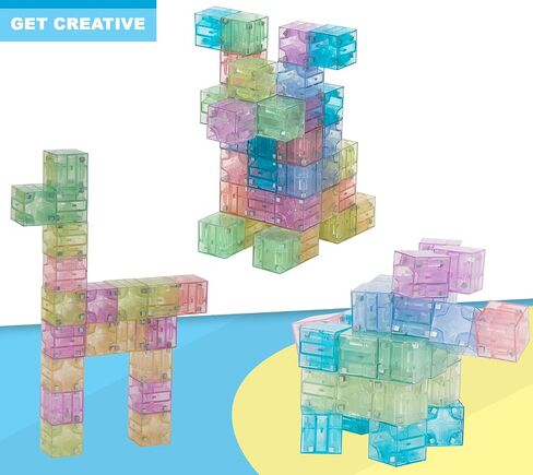 Digit Blocks 48PCS Magnetic Blocks Multi-Color, Magnet Building Blocks for Toddlers, Stacking Cubes, Preschool STEM Magnet Toys for Kids Ages 3-9 in Kuwait