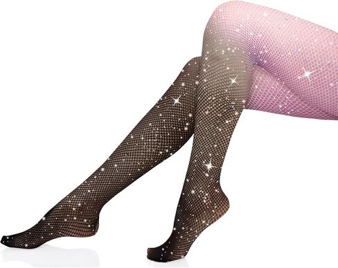 جوارب نسائية من Benefeet Sox متألقة بشباك صيد السمك متدرجة لامعة ومزينة بحجر الراين جوارب شبكية مثيرة للحفلات جوارب طويلة عالية الخصر in Saudi Arabia