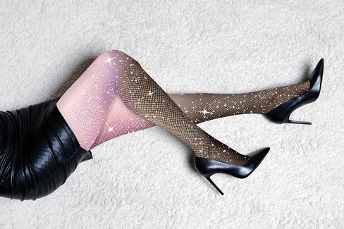 جوارب نسائية من Benefeet Sox متألقة بشباك صيد السمك متدرجة لامعة ومزينة بحجر الراين جوارب شبكية مثيرة للحفلات جوارب طويلة عالية الخصر in Saudi Arabia