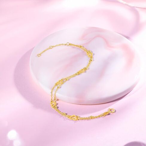 18K Yellow Gold Charm Bracelet Hollow Heart Star Butterfly Charms Delicate Double Chain Bracelets Adjustable Cute Jewelry for Women Her Mom Daughter Birthday Anniversary 16+3cm/6.3-7.5" in Saudi Arabia